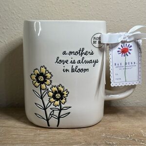 Rae Dunn White Mug with Yellow Flowers A MOTHER’S LOVE IS ALWAYS IN BLOOM New